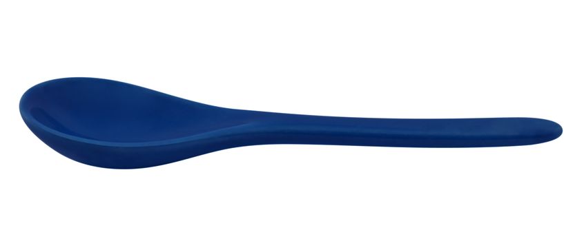 Single blue porcelain spoon isolated on white. Clipping path included.