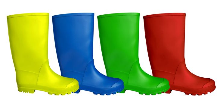 Colorful rubber boots  isolated on white.