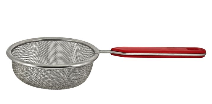 Round metal strainer isolated on white background. Clipping path included.