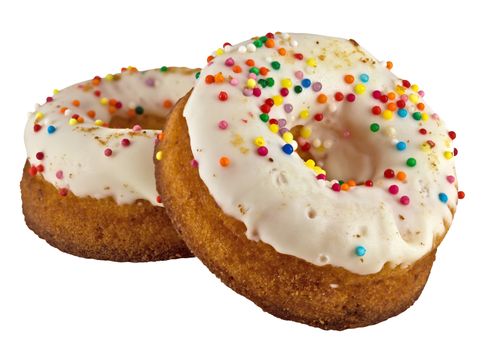 Donuts with sprinkles isolated on white background. Clipping path included.