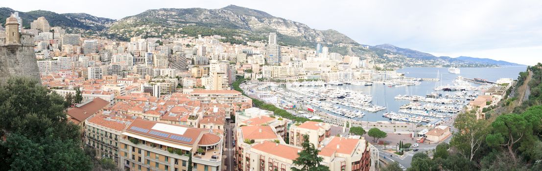Panoramic view of Monte Carlo and the Hercule (Hercules) Port, in Monaco