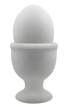 White egg in a white cup isolated on white. Clipping path included.
