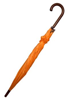 Folded orange umbrella isolated on white background. Clipping path included.