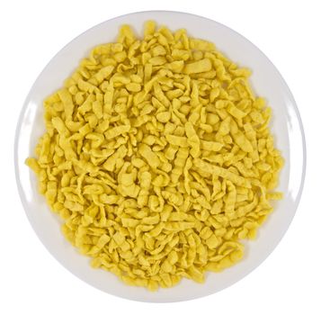 Italian Homemade pasta on the dish isolated on white. Clipping path included.