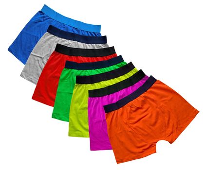 Seven colorful underwear isolated on the white background.