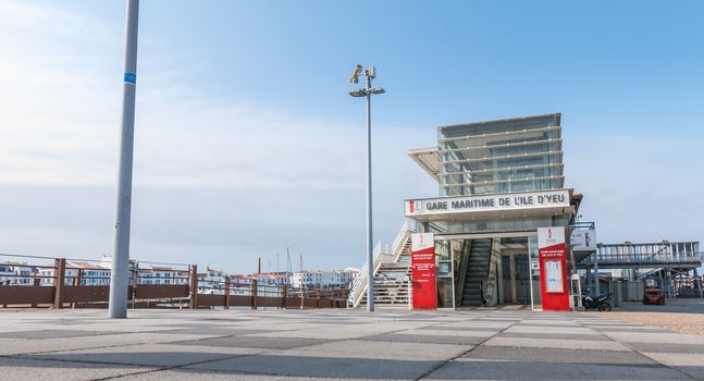 Port Joinville, France - September 18, 2018: view of the ferry terminal of the island of Yeu which makes the transport
  goods and people between the island and the continent