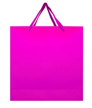 Purple paper bag isolated on white background. Clipping path included.