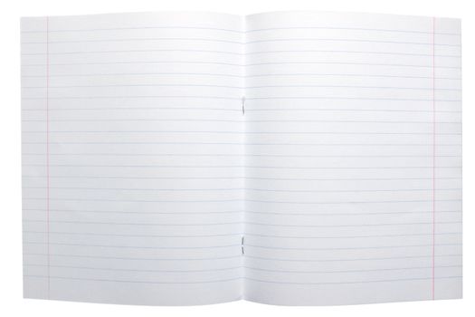 Open empty notebook with lined pages. Isolated on white. Clipping path.