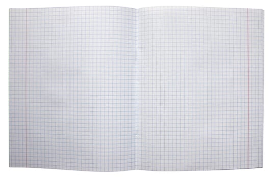 Open empty notebook with squared pages. Isolated on white. Clipping path.
