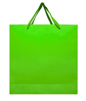 Green paper bag isolated on white background. Clipping path included.