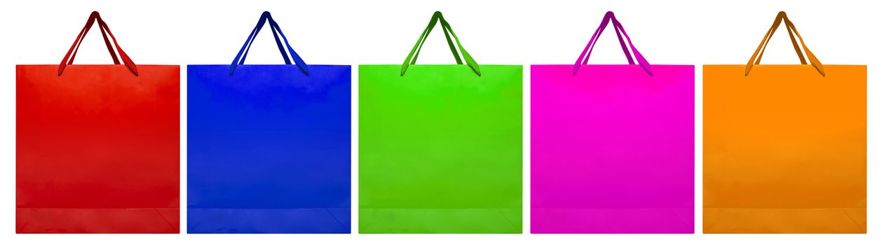 Colorful paper bags isolated on white background.