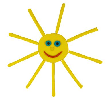 Plasticine Funny Sun isolated on a white background. Clipping path included.