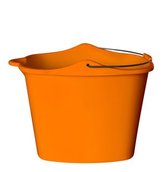 Orange plastic bucket isolated on white background. Clipping path included.
