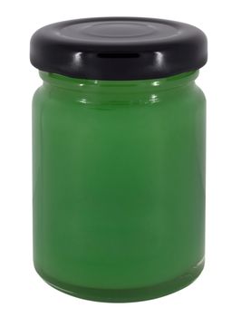 Jar of green jam isolated on white background. Clipping path included.