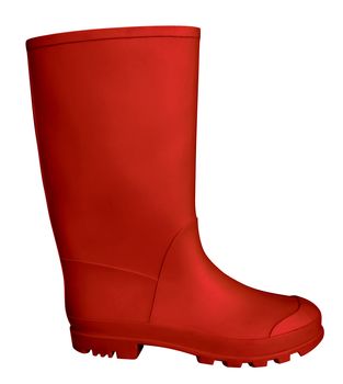 Red rubber boot isolated on white. Clipping path included.