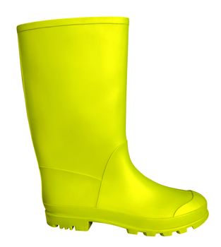 Yellow rubber boot isolated on white. Clipping path included.