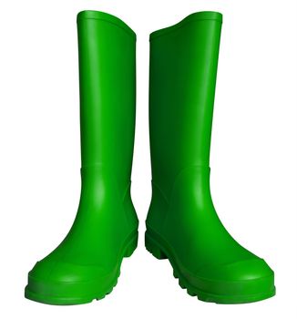 Green rubber boots isolated on white. Clipping path included.