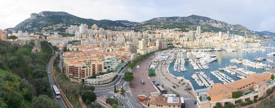 Panoramic view of Monte Carlo and the Hercule (Hercules) Port, in Monaco