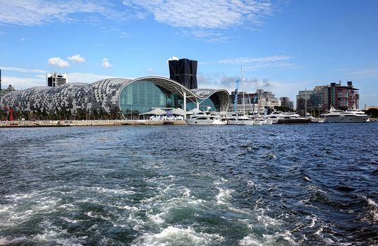 KAOHSIUNG, TAIWAN -- MAY 11, 2014: The newly opened Kaohsiung Exhibition Center during the 2014 Taiwan International Boat Show.