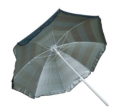 Striped beach umbrella isolated on white. Clipping path included.