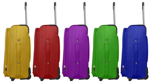 Colorful  journey suitcases isolated on white background.