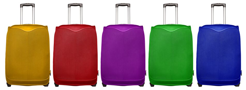 Colorful  journey suitcases isolated on white background.