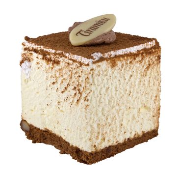 Tiramisu cake isolated on white background. Clipping path included.