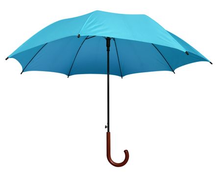 Light Blue umbrella isolated on white background. Clipping path included.