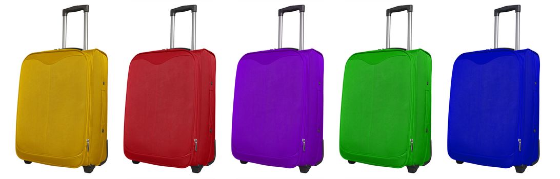 Colorful  journey suitcases isolated on white background.