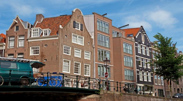 Typical dutch architecture along canals. Amsterdam, Holland.