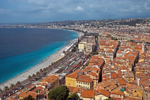 NICE, FRANCE - MAY 31, 2014: Promenade des Anglais and panoramic view of city of Nice, French Riviera, France.

Nice, France - May 31, 2014: Promenade des Anglais and panoramic view of city.