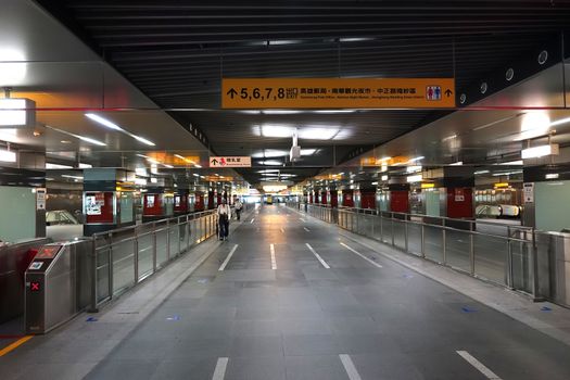 KAOHSIUNG, TAIWAN -- JUNE 26, 2014:  A  long underground passage connects the two main lines of the Kaohsiung city subway system.