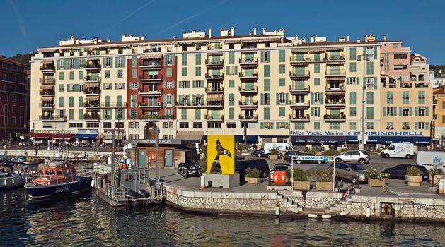 NICE, FRANCE - JUNE 5, 2014: Architecture of Port de Nice in French Riviera. Port de Nice was started in 1745.

Nice, France - June 5, 2014: Architecture of Port de Nice in French Riviera. Port de Nice was started in 1745.