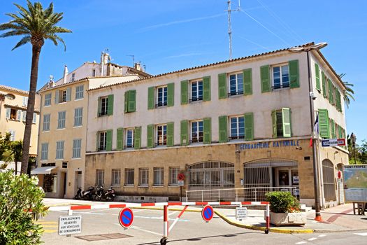 SAINT TROPEZ, FRANCE - JUNE 5: Gendarmerie building on June 5, 2014 in Saint Tropez, France. The building is known for movie Gendarme of Saint-Tropez, starring Louis de Funes, 1964

Saint Tropez, France - June 5, 2014: Gendarmerie building. The building is known for movie Gendarme of Saint-Tropez, starring Louis de Funes, 1964