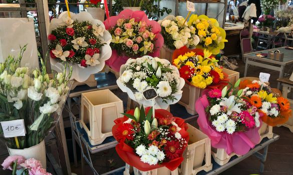 Outdoor flower market in city of Nice, France