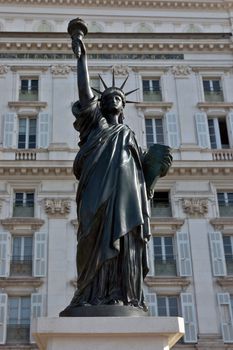 Statue of Liberty. The last copy of the famous statue de Coubertin foundry, signed by A.Bartholdi, was inaugurated in city of Nice, France.