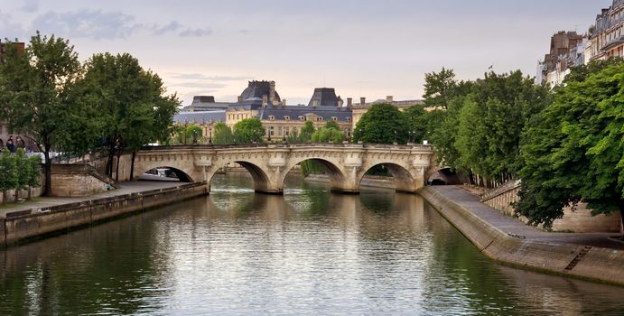 View of the Seine River and landmarks of Paris early morning, France.