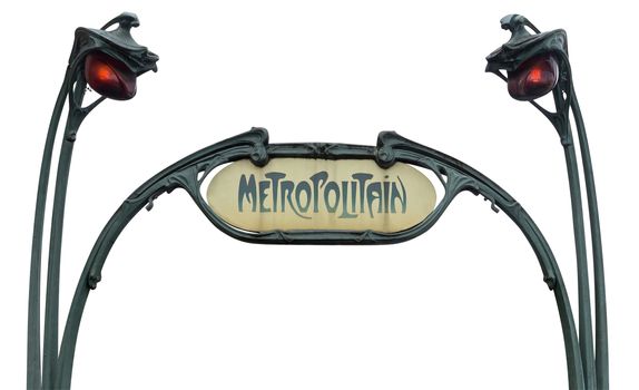 Fragment of Entrance to the subway, in the style of Art Deco isolated on white. Clipping path included.