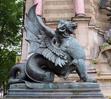 Fragment of the fountain of Saint-Michel, Paris, France. It was constructed in 1858-1860 during French Second Empire by architect Gabriel Davioud.