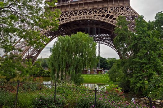 View of the garden near the Eiffel Tower, Paris, France.