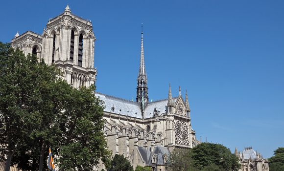 View of the Cathedral of Notre Dame in Paris, France.