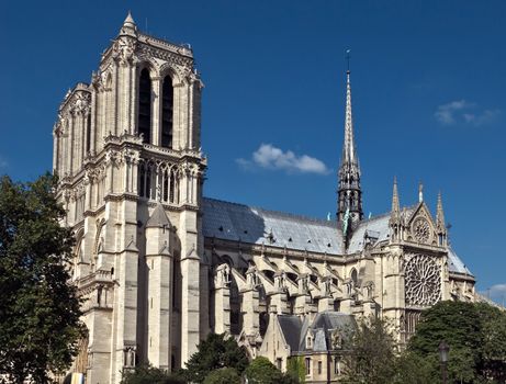 View of the Cathedral of Notre Dame in Paris, France.