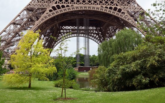 View of the garden near the Eiffel Tower, Paris, France.
