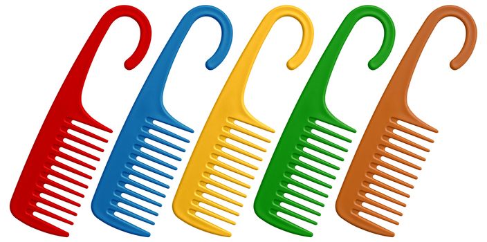 Colorful combs isolated on white background.