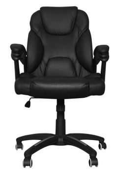 Black leather office chair isolated on white. Clipping path included.