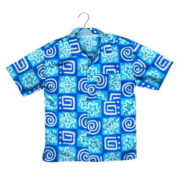 Blue shirt on a hanger isolated on the white. Clipping Path included.
