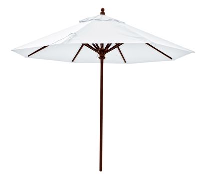 White beach umbrella isolated on white. Clipping path included.