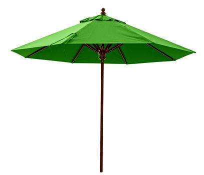 Green beach umbrella isolated on white. Clipping path included.