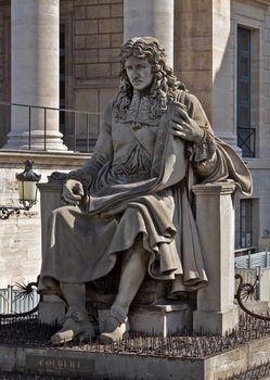 Statue of Palais Bourbon (1724) - palace located on left bank of Seine, across Place de la Concorde in Paris. Palais Bourbon is seat of French National Assembly - lower legislative chamber of French government.