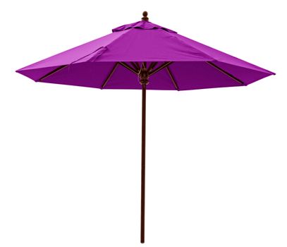 Purple beach umbrella isolated on white. Clipping path included.